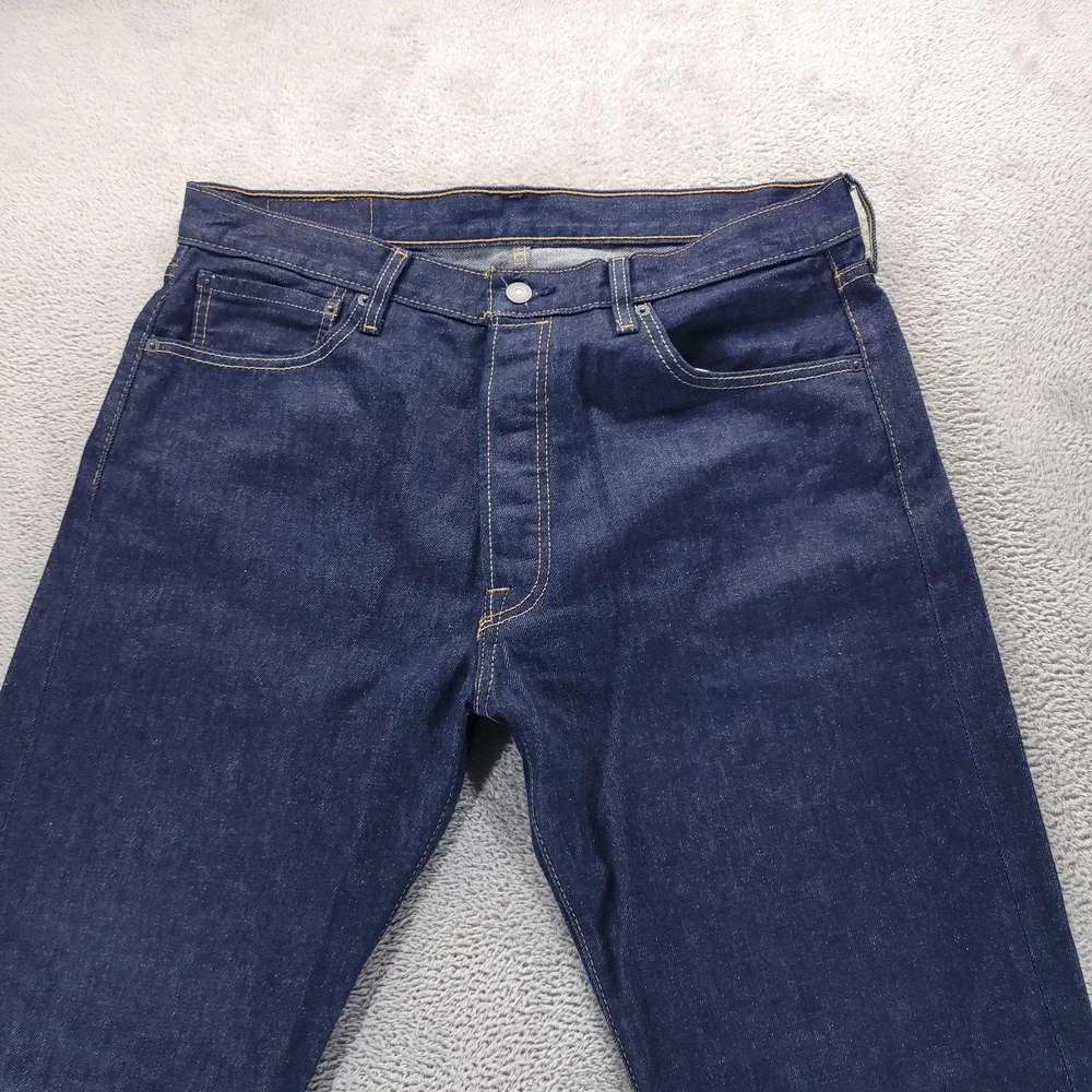 Levis 501 Jeans Mens 36x32 Blue Regular Straight Dark Wash Button Fly Stretch